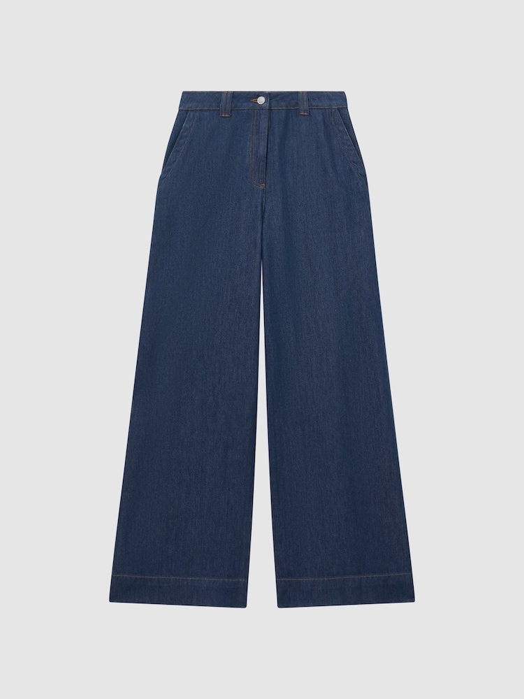 Reiss Dark Blue Olivia Petite Wide Leg Contrast Stitch Jeans - Image 2 of 6