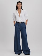Reiss Dark Blue Olivia Petite Wide Leg Contrast Stitch Jeans - Image 3 of 6