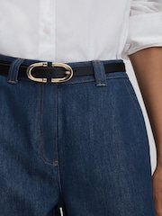Reiss Dark Blue Olivia Petite Wide Leg Contrast Stitch Jeans - Image 4 of 6