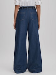 Reiss Dark Blue Olivia Petite Wide Leg Contrast Stitch Jeans - Image 5 of 6