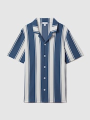 Reiss Airforce Blue/White Alton Slim Fit Ribbed Cuban Collar Shirt - Image 2 of 5