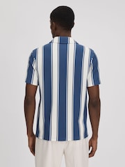 Reiss Airforce Blue/White Alton Slim Fit Ribbed Cuban Collar Shirt - Image 5 of 5