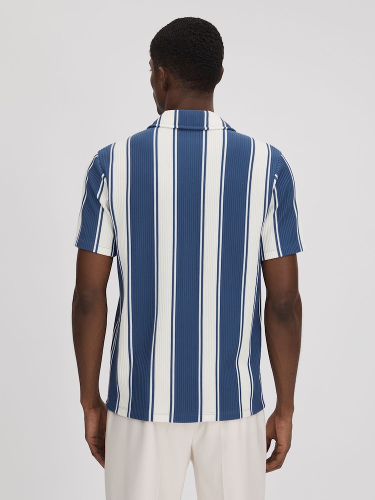 Reiss Airforce Blue/White Alton Slim Fit Ribbed Cuban Collar Shirt - Image 5 of 5