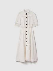 Reiss White Malika Belted Cap Sleeve Midi Dress - Image 2 of 6