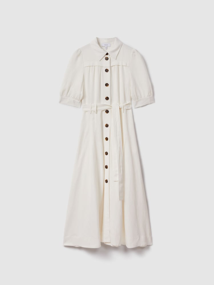 Reiss White Malika Belted Cap Sleeve Midi Dress - Image 2 of 6