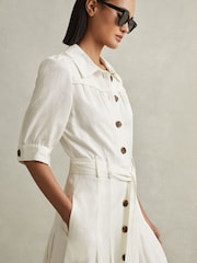 Reiss White Malika Belted Cap Sleeve Midi Dress - Image 3 of 6