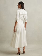 Reiss White Malika Belted Cap Sleeve Midi Dress - Image 4 of 6
