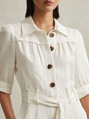 Reiss White Malika Belted Cap Sleeve Midi Dress - Image 5 of 6