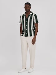 Reiss Green/White Alton Slim Fit Ribbed Cuban Collar Shirt - Image 3 of 6