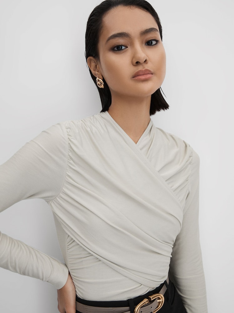 Reiss Mint Mara Wrap Front Top - Image 1 of 7