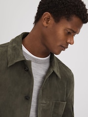 Reiss Moss Green Roma Suede Button-Through Jacket - Image 5 of 7