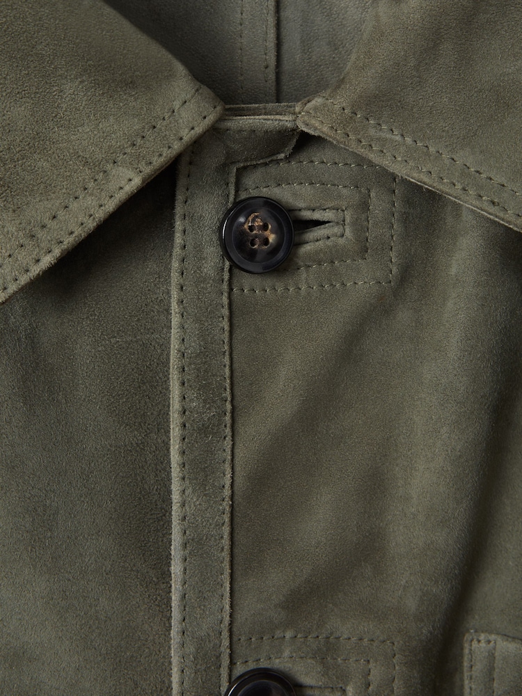 Reiss Moss Green Roma Suede Button-Through Jacket - Image 7 of 7