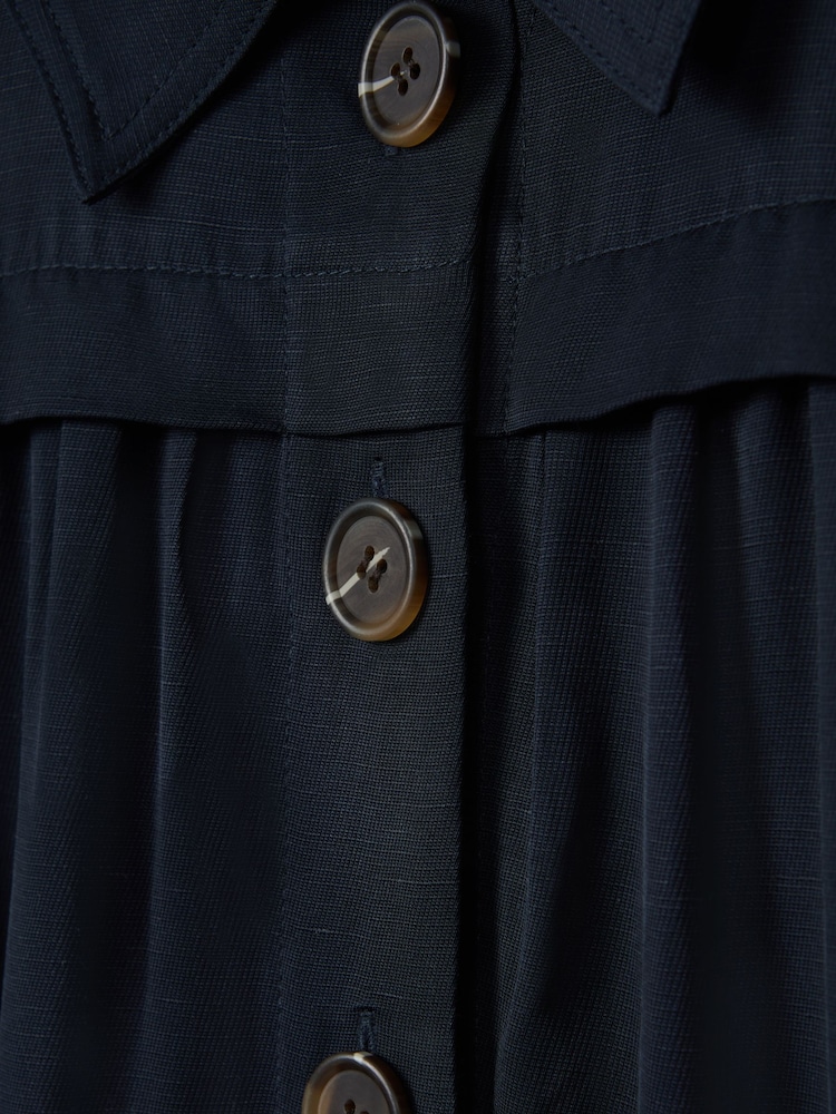 Reiss Navy Malika Belted Cap Sleeve Midi Dress With Linen - Image 5 of 5