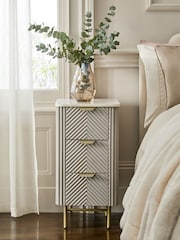 Light Grey Valencia Marble and Mango Wood 3 Drawer Slim Bedside Table - Image 3 of 7