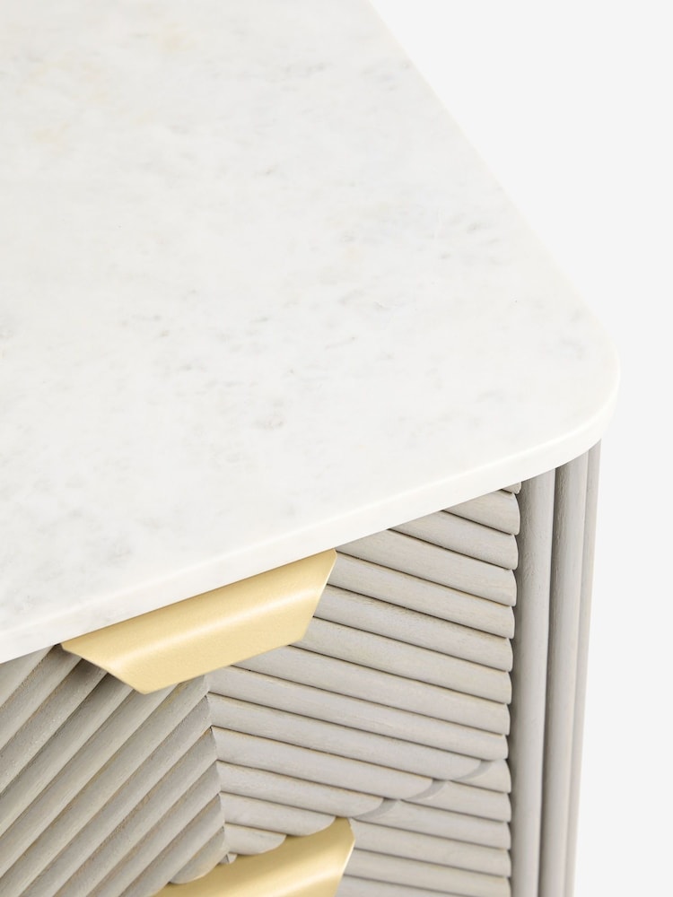 Light Grey Valencia Marble and Mango Wood 3 Drawer Slim Bedside Table - Image 7 of 7