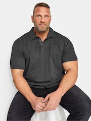 BadRhino Big & Tall Grey 100% Cotton Washed Jersey Polo Shirt - Image 2 of 4