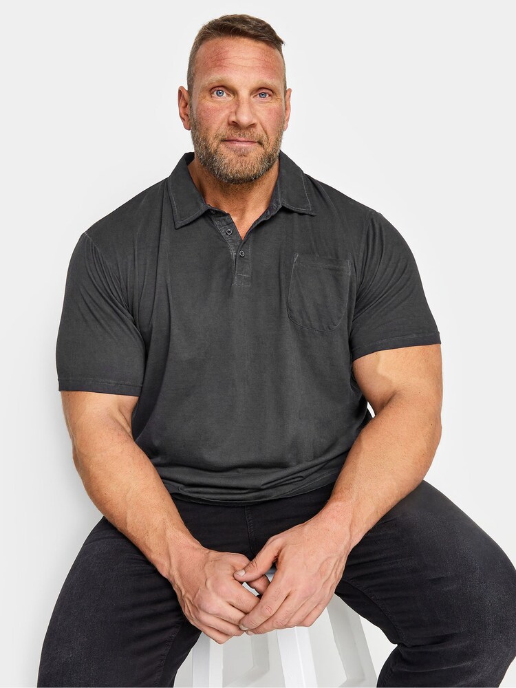 BadRhino Big & Tall Grey 100% Cotton Washed Jersey Polo Shirt - Image 2 of 4