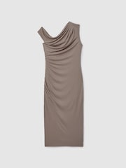 Reiss Mocha Fern Bodycon Ruched Midi Dress - Image 2 of 6