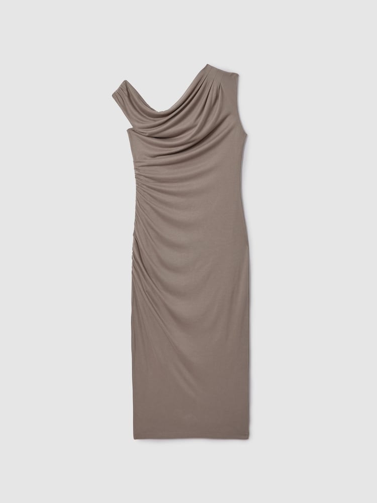 Reiss Mocha Fern Bodycon Ruched Midi Dress - Image 2 of 6