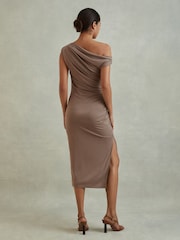 Reiss Mocha Fern Bodycon Ruched Midi Dress - Image 4 of 6
