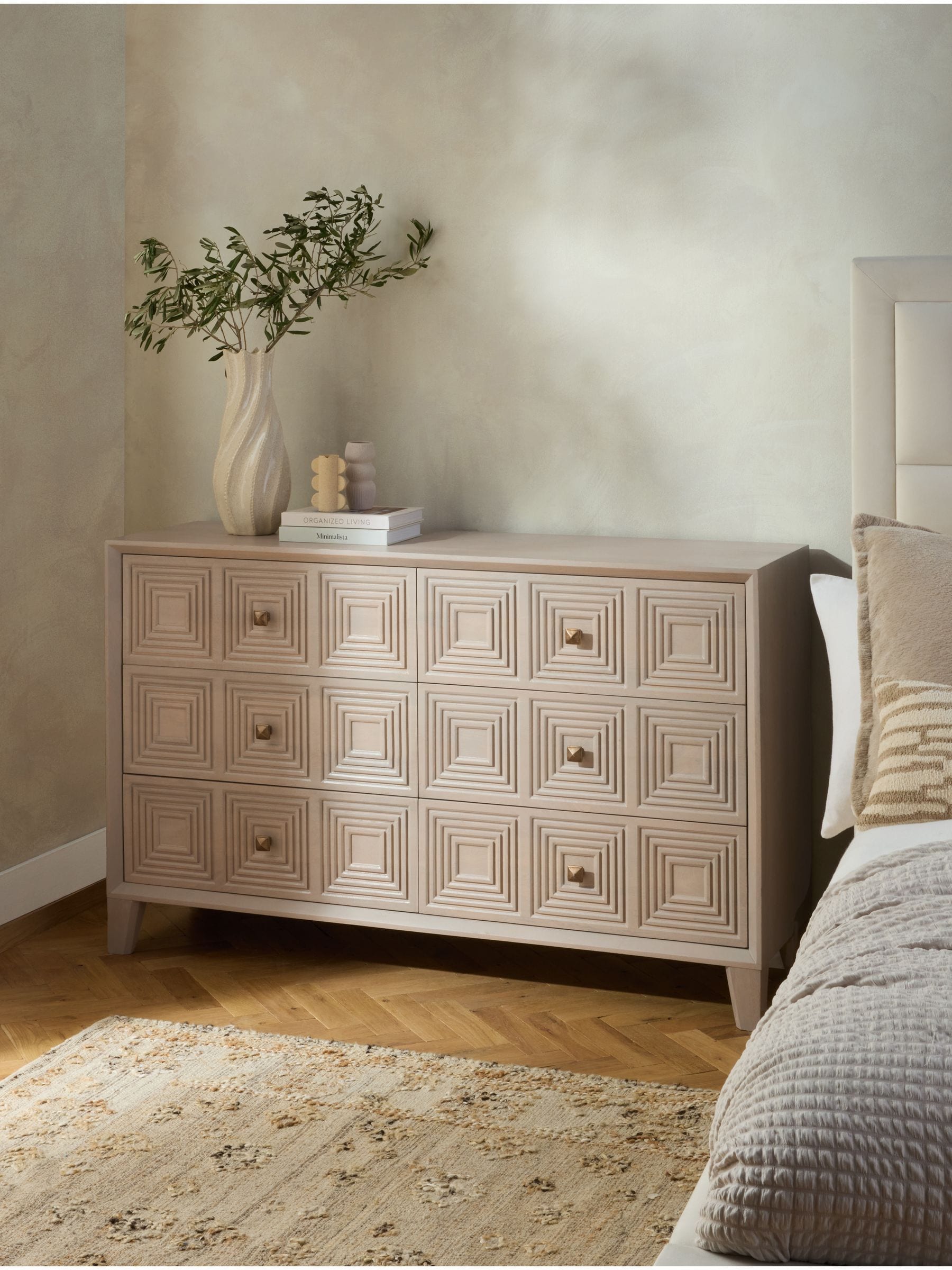 Light Grey Thalia Solid Mango Wood 6 Drawer Wide Chest of Drawers