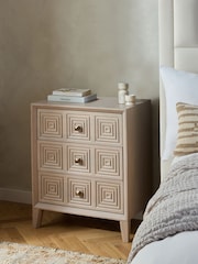 Light Grey Thalia Solid Mango Wood 3 Drawer Wide Bedside Table - Image 1 of 9