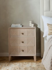 Light Grey Thalia Solid Mango Wood 3 Drawer Wide Bedside Table - Image 2 of 9