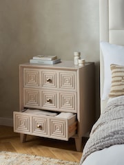 Light Grey Thalia Solid Mango Wood 3 Drawer Wide Bedside Table - Image 3 of 9