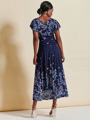 Jolie Moi Blue Mirrored Print Lace Maxi Dress - Image 3 of 7