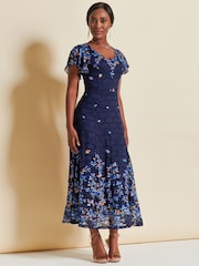 Jolie Moi Blue Mirrored Print Lace Maxi Dress - Image 4 of 7