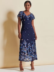 Jolie Moi Blue Mirrored Print Lace Maxi Dress - Image 5 of 7