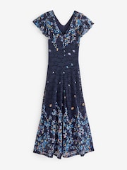 Jolie Moi Blue Mirrored Print Lace Maxi Dress - Image 7 of 7