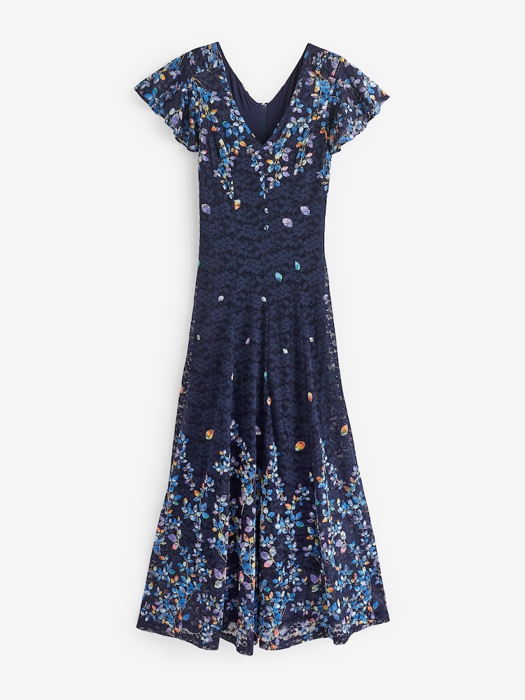 Jolie Moi Blue Mirrored Print Lace Maxi Dress - Image 7 of 7