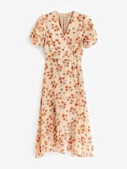 Jolie Moi Nude Puff Sleeve Chiffon Wrap Midi Dress - Image 7 of 7