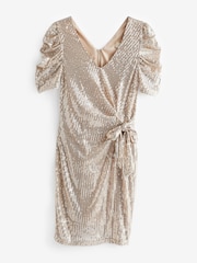 Jolie Moi Cream Sequins V-Neck Ruched Pencil Dress - Image 7 of 7