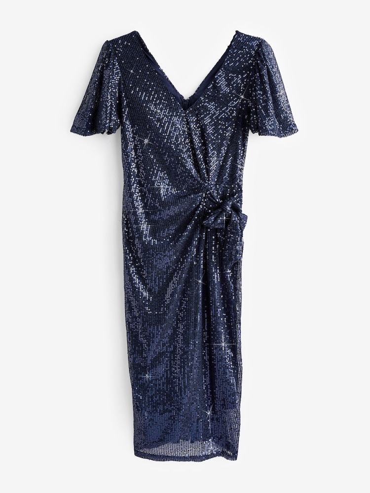 Jolie Moi Blue Angel Sleeve Sequin Pencil Dress - Image 7 of 7