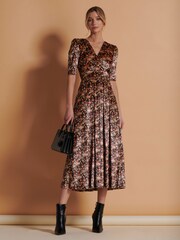 Jolie Moi Yellow Floral Print Velvet Maxi Dress - Image 1 of 7