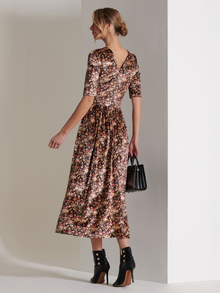 Jolie Moi Yellow Floral Print Velvet Maxi Dress - Image 2 of 7