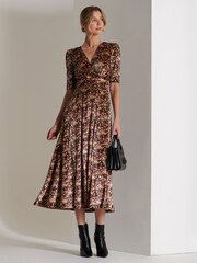Jolie Moi Yellow Floral Print Velvet Maxi Dress - Image 4 of 7