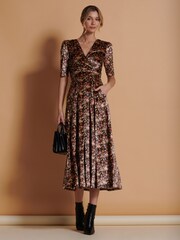 Jolie Moi Yellow Floral Print Velvet Maxi Dress - Image 6 of 7