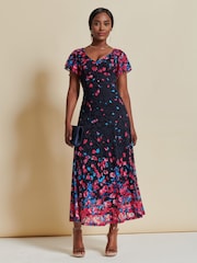 Jolie Moi Pink Mirrored Print Lace Maxi Dress - Image 1 of 7