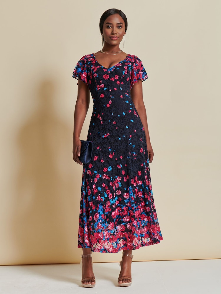 Jolie Moi Pink Mirrored Print Lace Maxi Dress - Image 1 of 7