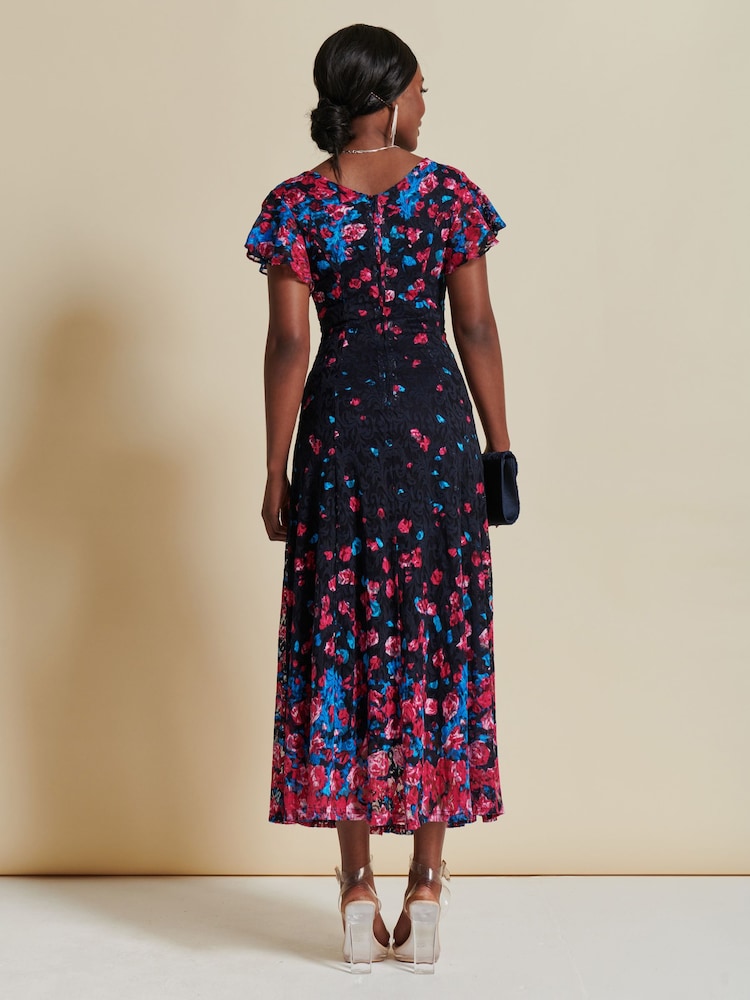 Jolie Moi Pink Mirrored Print Lace Maxi Dress - Image 2 of 7