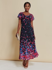 Jolie Moi Pink Mirrored Print Lace Maxi Dress - Image 3 of 7