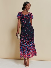 Jolie Moi Pink Mirrored Print Lace Maxi Dress - Image 4 of 7