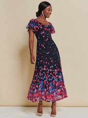 Jolie Moi Pink Mirrored Print Lace Maxi Dress - Image 5 of 7