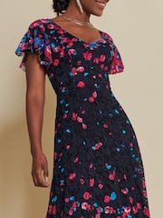 Jolie Moi Pink Mirrored Print Lace Maxi Dress - Image 6 of 7