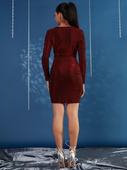 Jolie Moi Red Metallic Draped Knee Length Dress - Image 2 of 7