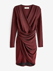 Jolie Moi Red Metallic Draped Knee Length Dress - Image 7 of 7
