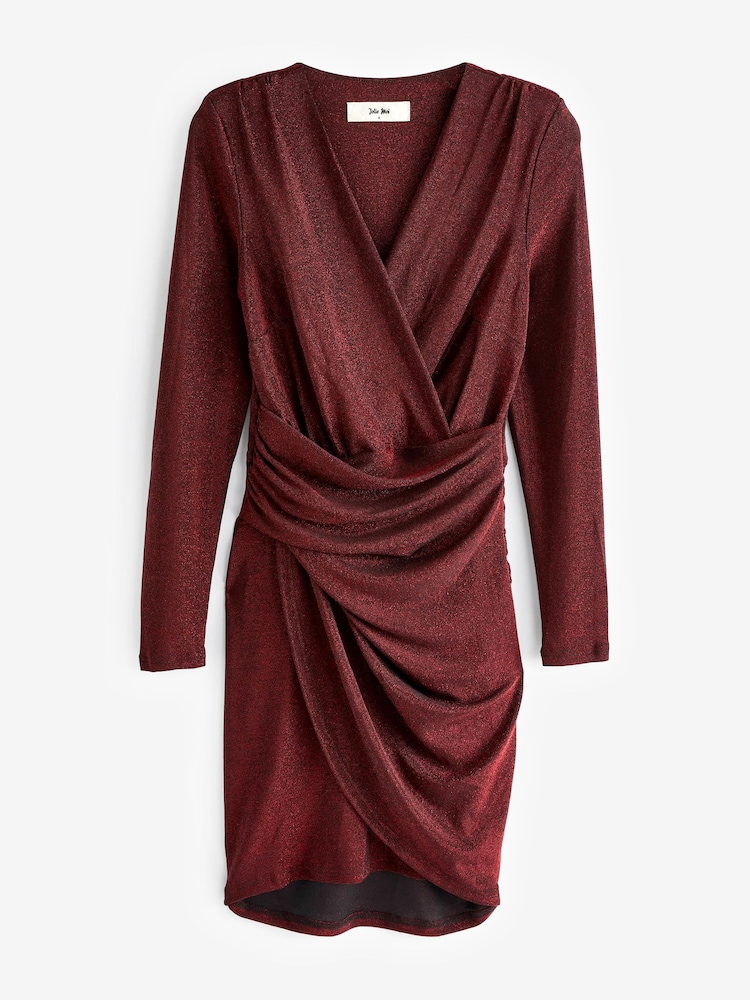 Jolie Moi Red Metallic Draped Knee Length Dress - Image 7 of 7